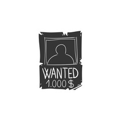 Wanted Banner Icon Silhouette Illustration. Far West Vector Graphic Pictogram Symbol Clip Art. Doodle Sketch Black Sign.