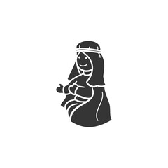 Virgin Mary Icon Silhouette Illustration. Nativity Vector Graphic Pictogram Symbol Clip Art. Doodle Sketch Black Sign.