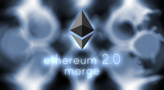 Ethereum logo on the color background. Digital currency - Cryptocurrency.