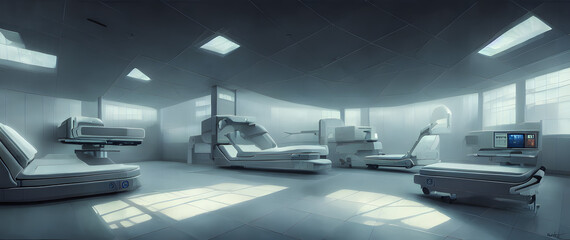 Artistic concept painting of a beautiful sci-fi futuristic hospital. Tender and dreamy design, background illustration.