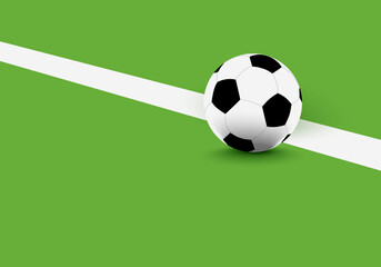 Vector realistic soccer ball on green stadium.