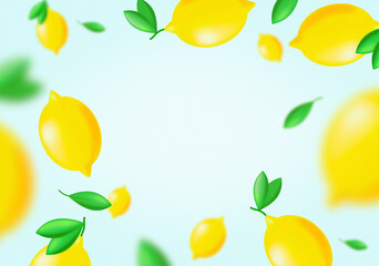 Fresh yellow lemons background. Levitating lemons.