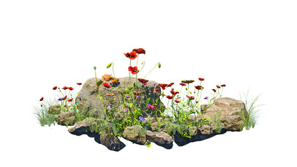 Small garden consists of stone bush and flowers with isolated background - Powered by Adobe