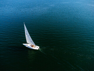 A small single yacht for sports, top view