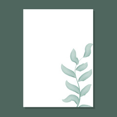 Simple rustic frame with leafy branch. Rustic rectangular template. Botanical blank shape with watercolor foliage vector illustration