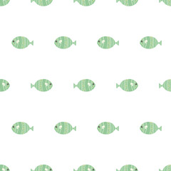 Cute illustrated pattern with fish, octopus, algae, shells. Hand-drawn fish on a pattern for textiles, children's clothing, wallpaper, wrapping paper, smartphone cases.