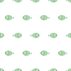 Cute illustrated pattern with fish, octopus, algae, shells. Hand-drawn fish on a pattern for textiles, children's clothing, wallpaper, wrapping paper, smartphone cases.
