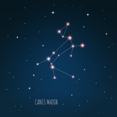 The constellation "Canis Major" star
in the night sky. Astronomical Big
dog. Cluster of realistic stars. Constellation scheme collection
