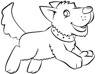 Running dog. Element for coloring page. Cartoon style.