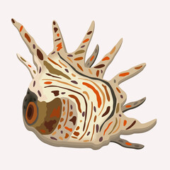 Vector illustration of seashell of usual shape with decorative spots. Isolated on light background.