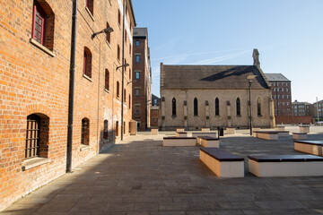Dock in Gloucester, England, early morning. No people