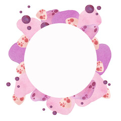 Watercolor round frame in pink and lilac colors