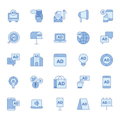 Blue outline icons for Advertising