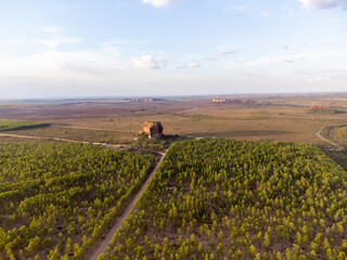 large stone with hole in the field of the Brazilian savannah one of the tourist spots in the...