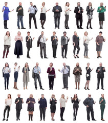 collage people holding coffee in hands isolated on white