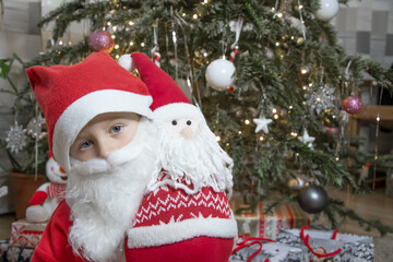 European boy in a Santa suit, Christmas, New Year