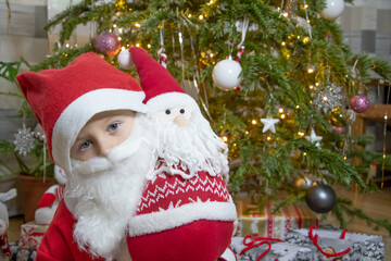 European boy in a Santa suit, Christmas, New Year