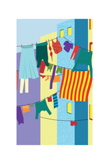 Colorful city with drying clothes