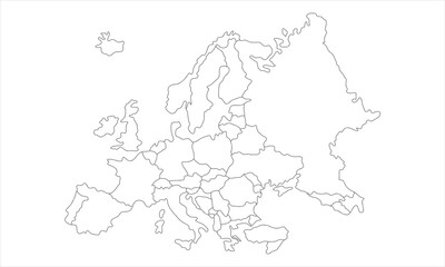 white background of europe map with line art design