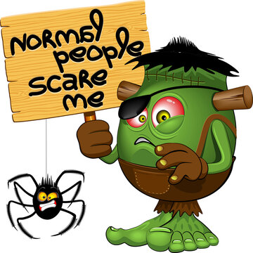 Frankenstein and Spider Funny Characters - "Normal People Scare Me" Humorous Quote illustration