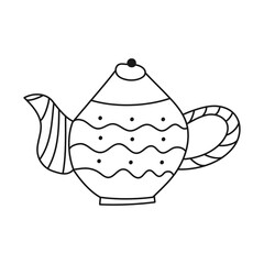 Kettle with doodle pattern on white background