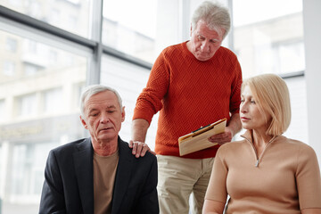 Senior people visiting psychotherapy session, they sitting and talking about themselves and their problems