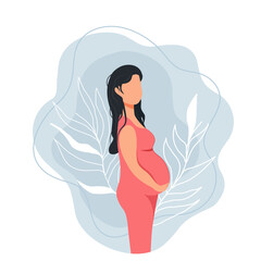 A pregnant girl holds her stomach. A character without a face. Vector Stock illustration. Flat style. Motherhood. gestation