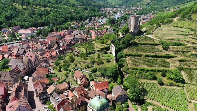 Kaysersberg in Alsace, one of the most beautiful villages of France. Kaysersberg in Alsace in the department of Haut-Rhin of the Grand Est region of France. Small village of Kaysersberg in Alsace.