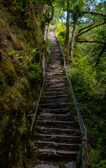the staircase going down the gorge at devil's bridge in ceredigion