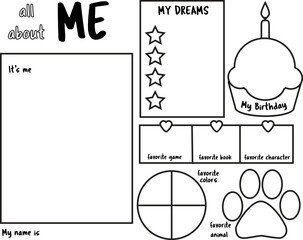 All about me. Writing prompt for kids blank. Educational children page. - 526746735