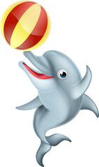 Obraz premium Cartoon Dolphin Playing with Ball