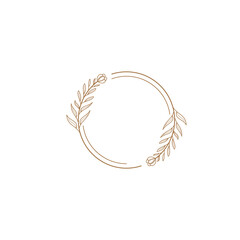 Vector Floral Elegant Minimal Style with Gold Color Circle Frames Logo Illustration