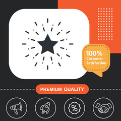 Shiny star icon. With orange and black background