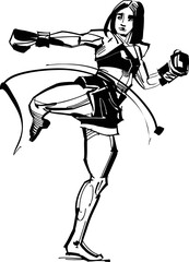 the vector illustration sketch  of kick boxing girl fighter