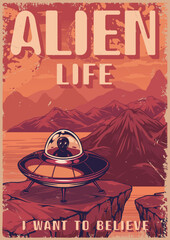 Alien life poster vintage colorful