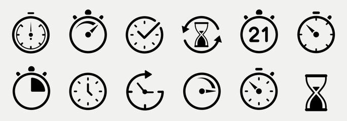 Set of timer icon set. Timer icon collection. Symbol timer. Countdown timers. Stopwatch symbol. Fast time icon. Circle arrow icon. Vector illustration