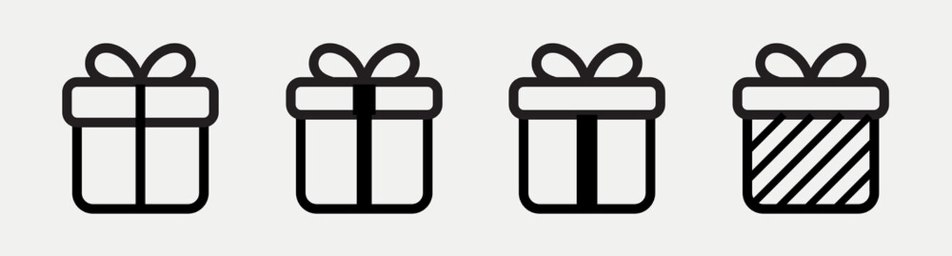 Present gift box icon. Gift box icon set. Present symbol. Christmas gift icon illustration vector symbol. Surprise with gift box. Vector Illuatration