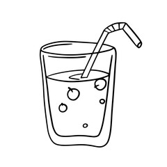 Monochrome picture, milkshake with berries in a glass glass , vector cartoon