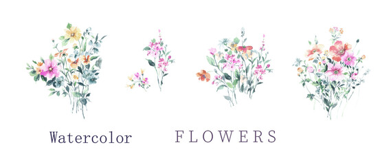  watercolor flowers , suitable for fabric, greeting card, wallpaper, packaging, seamless