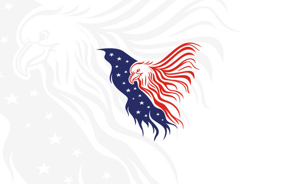 American Eagle Illustration. Vector visual of bird flying combine with flag. Isolated background.