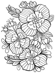 bouquet of flowers contour illustration antistress coloring book for children and adults on a white background vector print tattoo