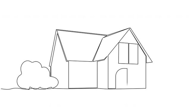 animated single line drawing of single-familiy home, line art animation