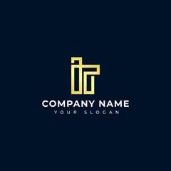 Gold letter IT logo vector design template