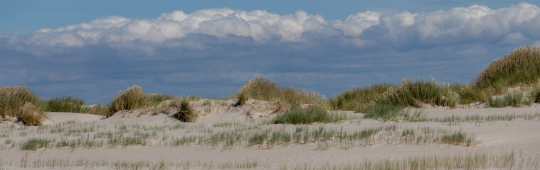 Wide panoramic dune landscape on the island of Amrum