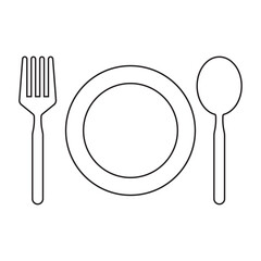 plate with fork, spoon and knife. cutlery and food icons.