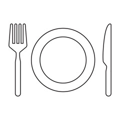 plate with fork, spoon and knife. cutlery and food icons.