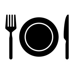 plate with fork, spoon and knife. cutlery and food icons.