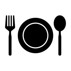 plate with fork, spoon and knife. cutlery and food icons.