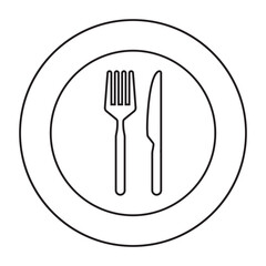 plate with fork, spoon and knife. cutlery and food icons.