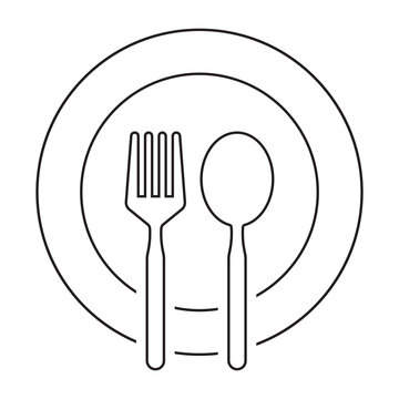 plate with fork, spoon and knife. cutlery and food icons.